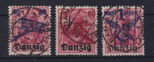 Danzig 1920 Flugpostdienst Stettin-Danzig-Königsberg Mi-Nr. 50-52 gestempelt