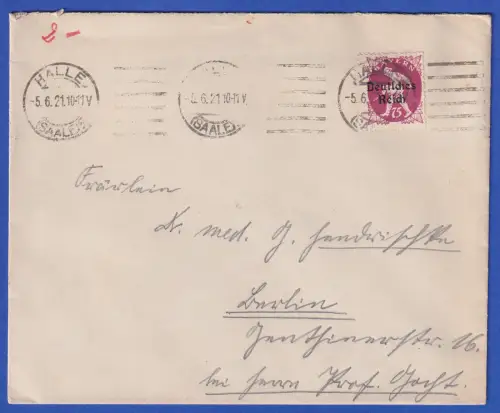 Dt. Reich 1920  Mi-Nr. 127 als EF auf Brief O HALLE (SAALE)