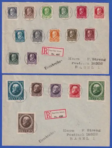 Bayern 1920 Ludwig III. Mi-Nr. 94-115 II B Satz kpl. 19 Werte auf 2 R-Briefen