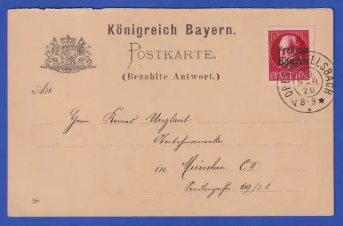 Bayern 1920 Freistaat Mi-Nr. 155B auf Postkarte O OBERBEUTELSBACH