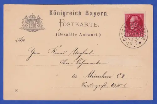 Bayern 1920 Ludwig III. Mi-Nr. 114B auf Postkarte O OBERBEUTELSBACH