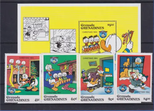Grenanda Walt Disney Donald Duck Weihnachten 1984 Kleinbogen und 4 Werte ** 