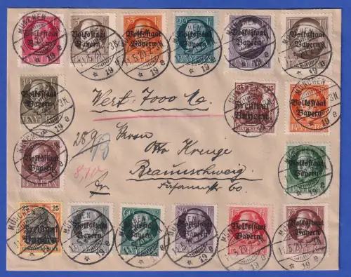Bayern 1920 Volksstaat / Freistaat bunte Mischfrankatur auf Wertbrief O MÜNCHEN
