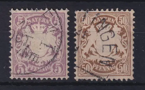 Bayern 1878 Wappen 5 und 50Pfg  Mi-Nr. 45 und 46 Satz  gestempelt