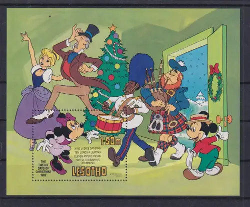 Lesotho Walt Disney Weihnachten 1982 Mickey Maus Blockausgabe ** / MNH