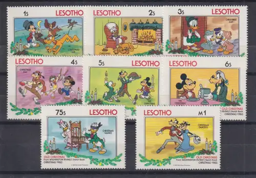 Lesotho Walt Disney Weihnachten 1983 versch. Motive Satz m. 8 Werten ** / MNH