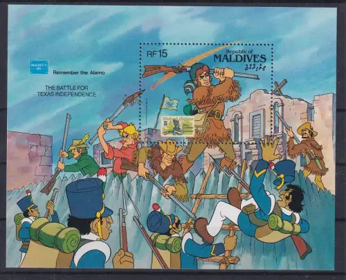 Malediven Walt Disney Kampf Unabhängigkeit von Texas Blockausgabe  ** / MNH  