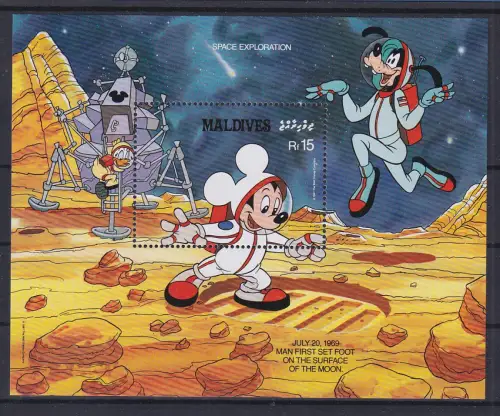 Malediven Walt Disney Mondlandung Blockausgabe  ** / MNH  