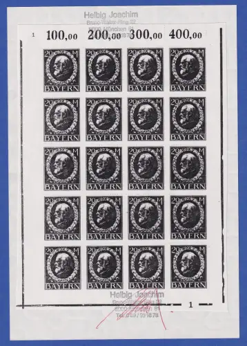 Bayern Ludwig III. Friedensdruck 20 Mark Mi.-Nr. 109 I kpl. Bogen **, Attest BPP