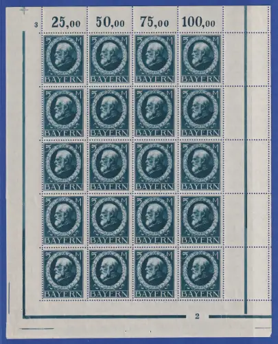 Bayern Ludwig III. Kriegssdruck 5 Mark Mi.-Nr. 107 II A kpl. Bogen **