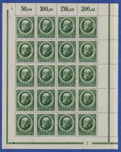 Bayern Ludwig III. Kriegssdruck 10 Mark Mi.-Nr. 108 II A kpl. Bogen **