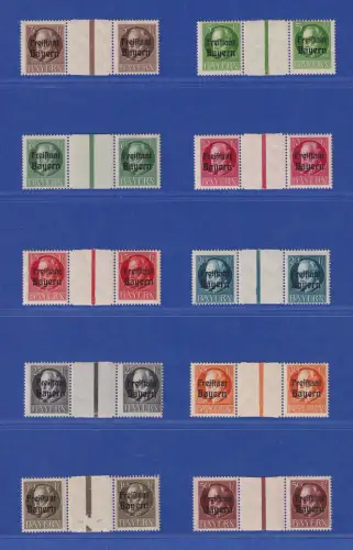 Freistaat Bayern auf Ludwig III. 3-50 Pfg  Lot 10 seltene Zwischenstegpaare ** 
