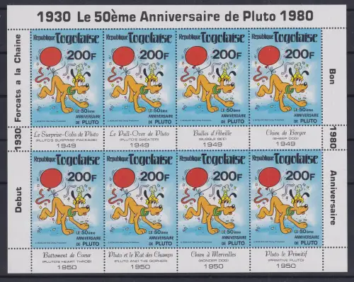Togo Walt Disney Pluto mit Luftballon Blockausgabe  ** / MNH