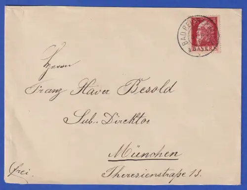 Bayern 1911 Prinzregent Luitpold Mi-Nr. 78 I als EF auf Brief O BAD REICHENHALL
