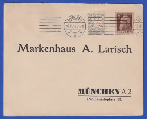 Bayern Mi-Nr. 65y und 76 I als MiF auf Brief O MÜNCHEN 1911
