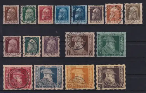 Bayern 1911 Prinzregent Luitpold Mi-Nr. 76-91 II Satz kpl. gestempelt