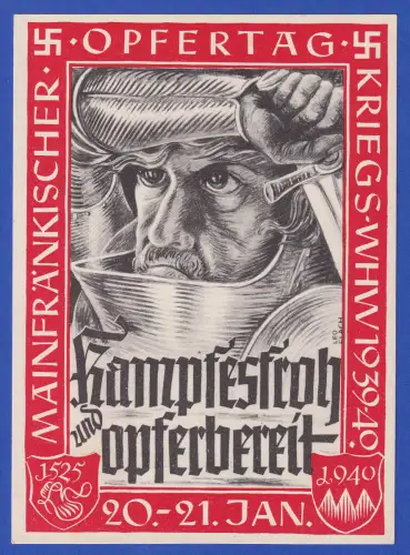 Dt. Reich NS-Propaganda-Postkarte Mainfränkischer Opfertag 1940 mit So.-O