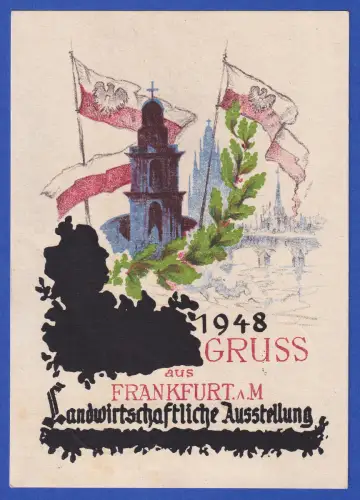 Bizone 1948 Überdruckte Postkarte Landwirtsch. Ausstellung Frankfurt mit So.-O 