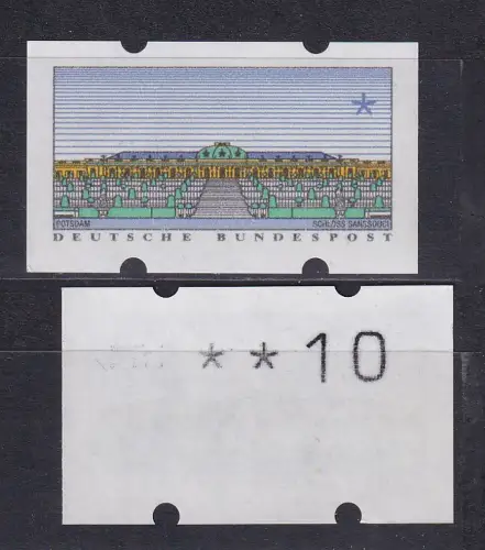 ATM Sanssouci Typ K Werteindruck 10 Pfg auf der Gummiseite (sog. Gummidruck) **