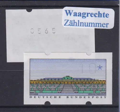 ATM Sanssouci Typ K Schwachdruck 10 Pfg (nur 10 sichtbar) mit Zählnummer **