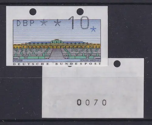 ATM Sanssouci Typ K 10 Pfg Verschnitt oben ganze Löcher mit Zählnummer **