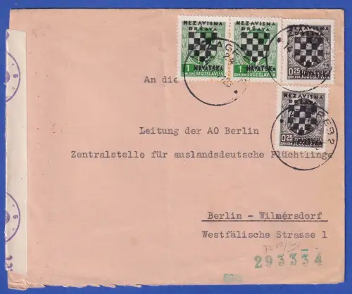 Kroatien 1941 Zensierter Dienstbrief der Auslands-NSDAP O ZAGREB nach Berlin