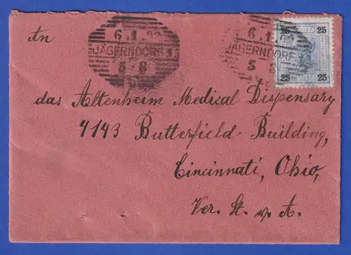 Österreich Mi.-Nr. 91 als EF auf Brief O JÄGERNDORF nach USA 1902