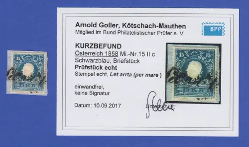 Österreich Franz Joseph 15Kr. schwarzblau Mi.-Nr. 15 II c O Let arrta gepr.