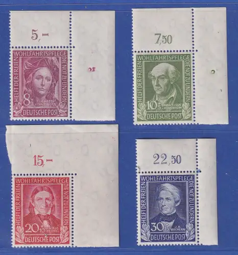 Bundesrepublik Wohlfahrt 1949 Mi.-Nr. 117-120 Luxus-Eckrandsatz oben rechts **