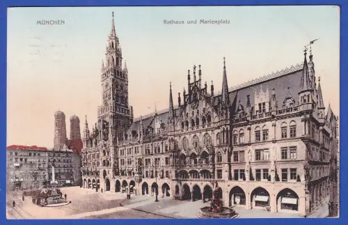 Alte AK München Marienplatz und Neues Rathaus gelaufen 1909 nach Rovereto