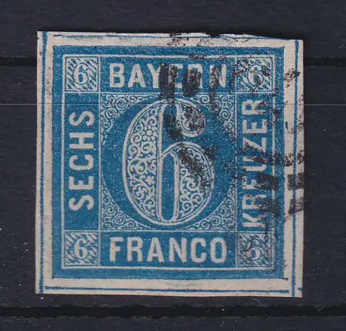 Bayern 6 Kreuzer blau  Mi-Nr. 10a mit OMR mit 4 Schnittlinien