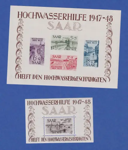 Saarland 1947 Hochwasser-Blockpaar Mi.-Nr. Block 1 und 2 ** in Top-Qualität !