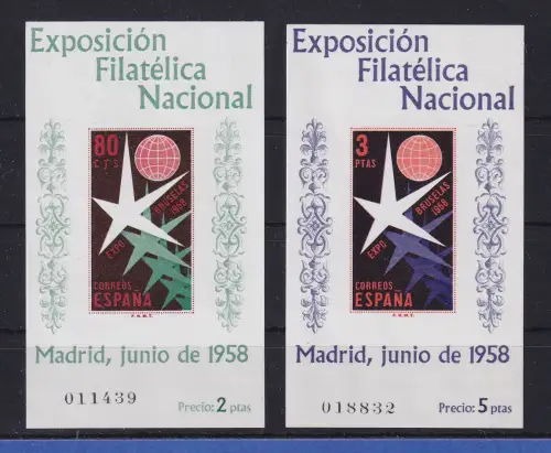 Spanien 1958 Weltausstellung in Brüssel zwei Blocks Mi.-Nr. Blocks 13-14 **