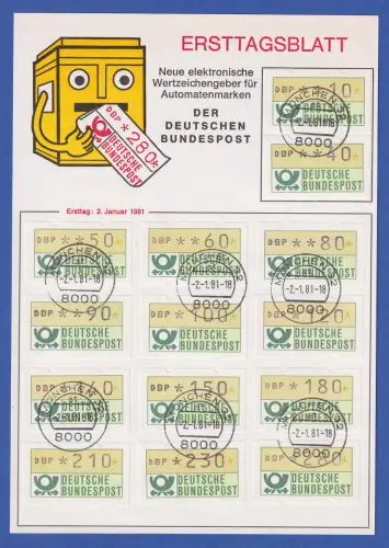 Bundesrepublik 1. Automatenmarken 2.1.1981 Satz 14 Werte O MÜNCHEN auf priv. ETB