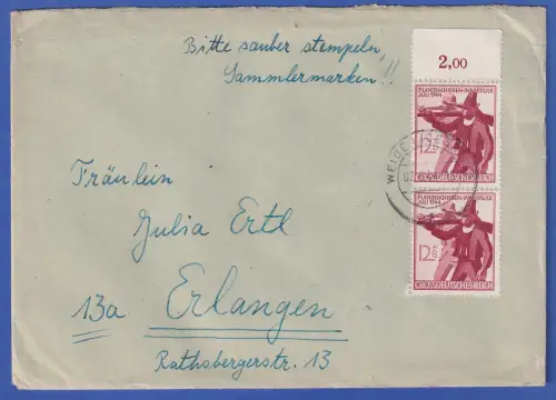 Dt. Reich 1944 Mi.-Nr. 898 senkr. Paar mit OR als MEF auf Brief aus Weiden