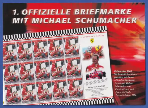 San Marino Formel I Weltmeister Michael Schumacher Mi.-Nr.2187 Kleinbogen **