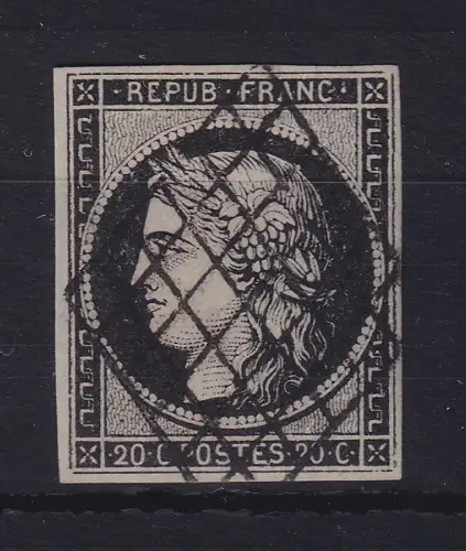 Frankreich 1849 Ceres 20 C Mi.-Nr. 3x mit Rautengitterrost-O