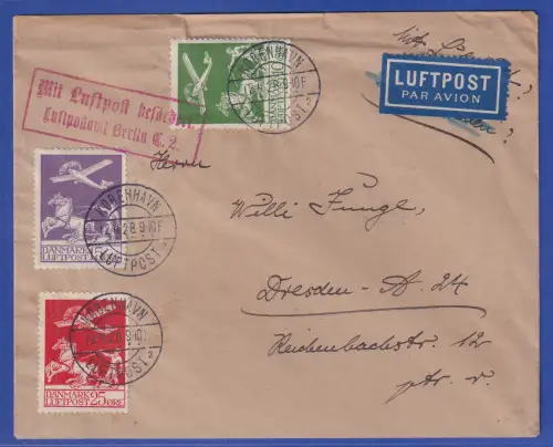 Dänemark 1925 Luftpost Mi.-Nr. 143-145 als MiF auf LP-Brief O Kopenhagen 12.4.28
