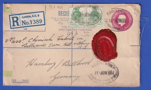 Großbritannien 1920er Jahre GA R-Brief mit Zufrankatur O LONDON nach Hamburg