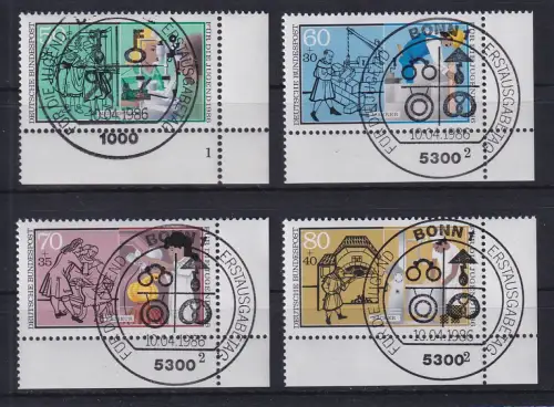 Bund 1986 Jugend Handwerk Mi.-Nr. 1274-77 Eckrandstücke mit Formnummer ET-So-O