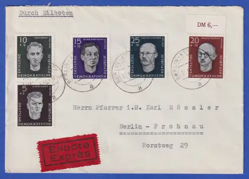 DDR 1958 NS-Opfer Mi.-Nr. 635-639 als MiF auf Eilbrief O BERLIN-KÖPENICK