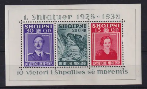 Albanien 1938 Regierungsjubiläum Mi.-Nr. Block 3 ungebraucht * (Marken **)