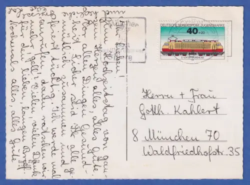 Bund 1975 Jugend Lokomotive 40Pfg Mi-Nr. 837 EF auf Glückwunschskarte