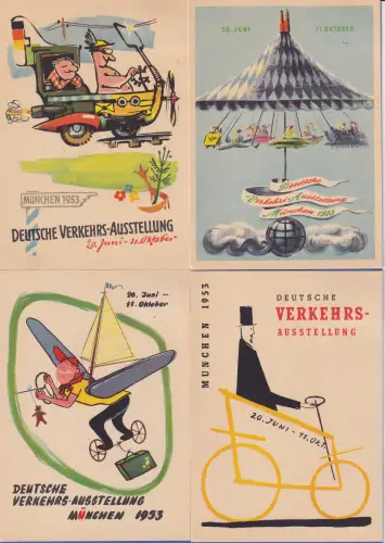 Verkehrsausstellung 1953 München Lot 4 versch. Sonderkarten mit Mi.-Nr. 167-170