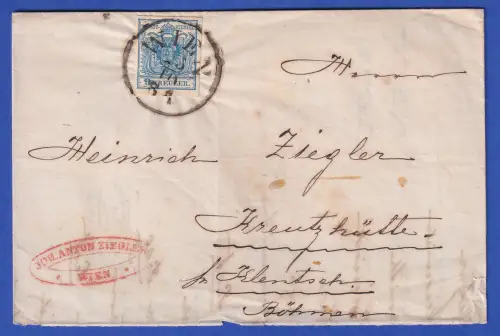 Österreich Wappen 9 Kr Mi.-Nr. 5 II auf Brief O WIEN nach Kreuzhütte 1850erJahre