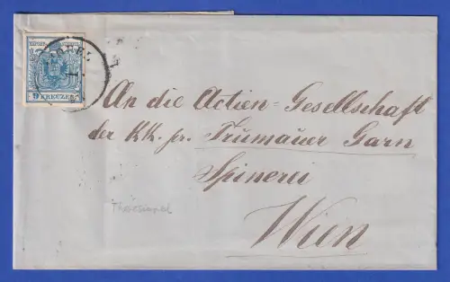 Österreich Wappen 9 Kr Mi.-Nr. 5 III auf Brief O THERESIOPEL nach Wien 1858