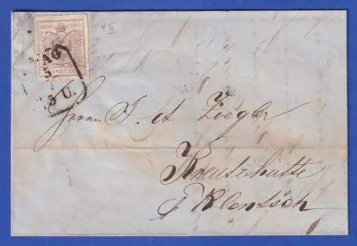Österreich Wappen 6 Kr Mi.-Nr. 4 II Type III auf Brief O PRAG n. Kreuzhütte 1857