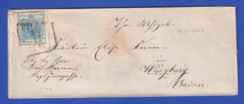 Österreich Wappen 9 Kr Mi.-Nr. 5 III auf Brief O PRAG nach Würzburg 1857