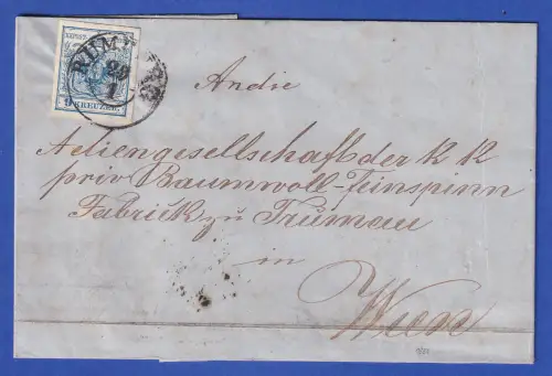 Österreich Wappen 9 Kr Mi.-Nr. 5 III auf Brief O RUMBURG nach Wien 1854