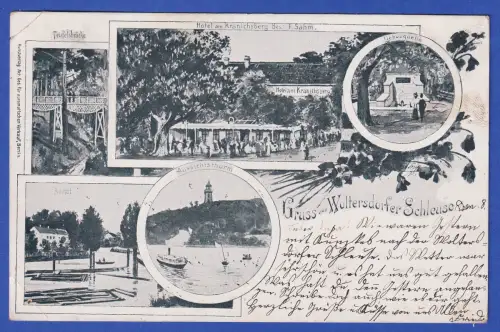 Alte AK Woltersdorfer Schleuse bei Berlin, gelaufen 1899 nach Düsseldorf
